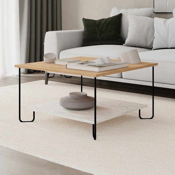 Diivanilaud valge-puiduvärvi tammedekooriga 80x80 cm Tonka - Marckeric-image-3