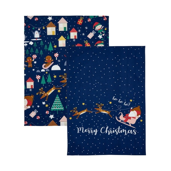 Puuvillased rätikud 2 tk komplektis jõulumotiividega 50x70 cm Santa's Christmas Wonderland - Catherine Lansfield