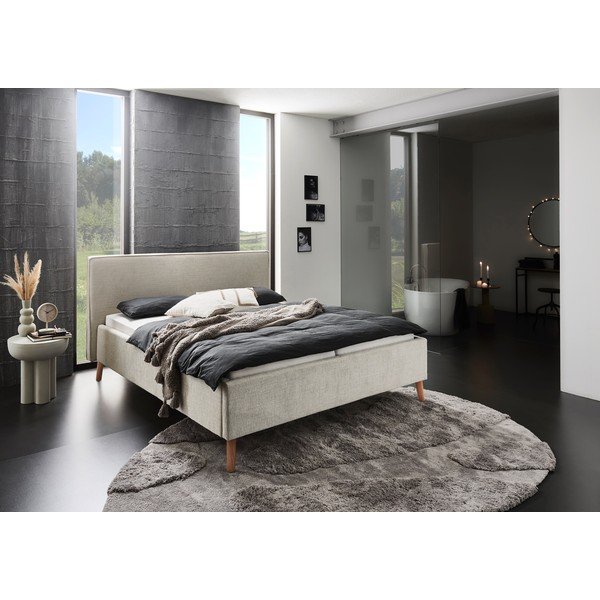 Kreem polsterdatud kaheinimesevoodi koos voodipõhjaga 160x200 cm Riva – Meise Möbel-image-1