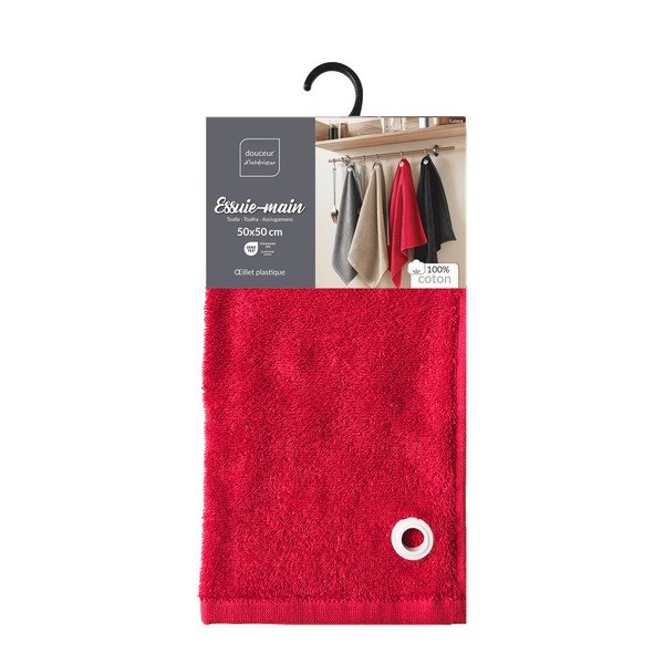 Punane frotee-puuvillane rätik 50x50 cm Cuistot - douceur d'intérieur-image-3