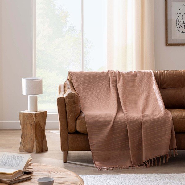 Puuvillane voodikate terrakota värvi 125x150 cm Lilia - douceur d'intérieur-image-1