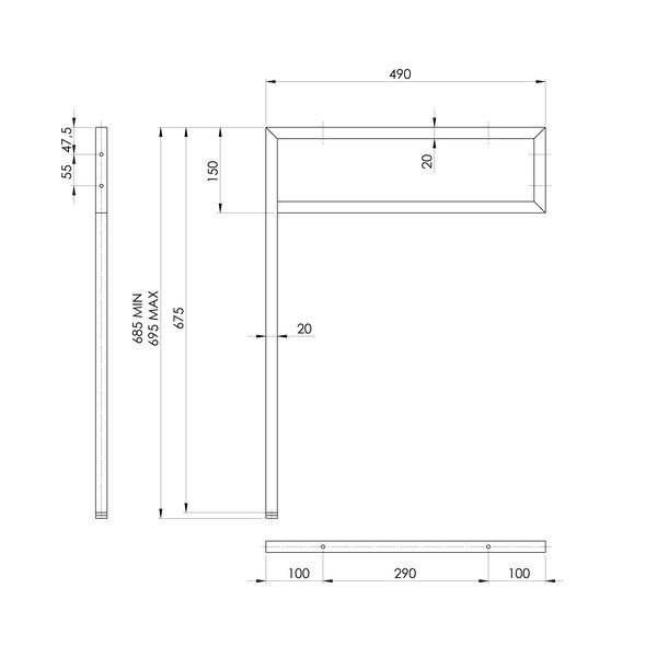 Must terasest tööpinna tugi  49x2 cm – Sapho-image-3