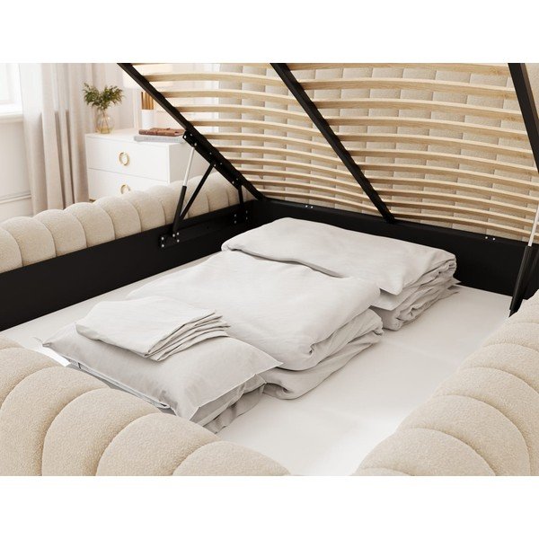 Beež polsterdatud kaheinimesevoodi koos panipaiga ja voodipõhjaga 180x200 cm Carilla - ELTAP-image-4