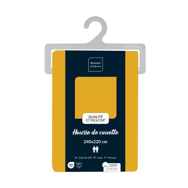 Kollane puuvillane tekikott kaheinimesevoodile/pikendatud voodile 240x220 cm Lina - douceur d'intérieur-image-2