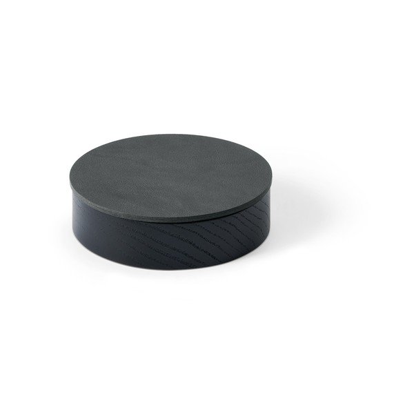 Must/antratsiitne puidust/öko-nahast dekoratiivne hoiukarp koos kaanega ø 11x3,5 cm Circle Nupo - LIND DNA