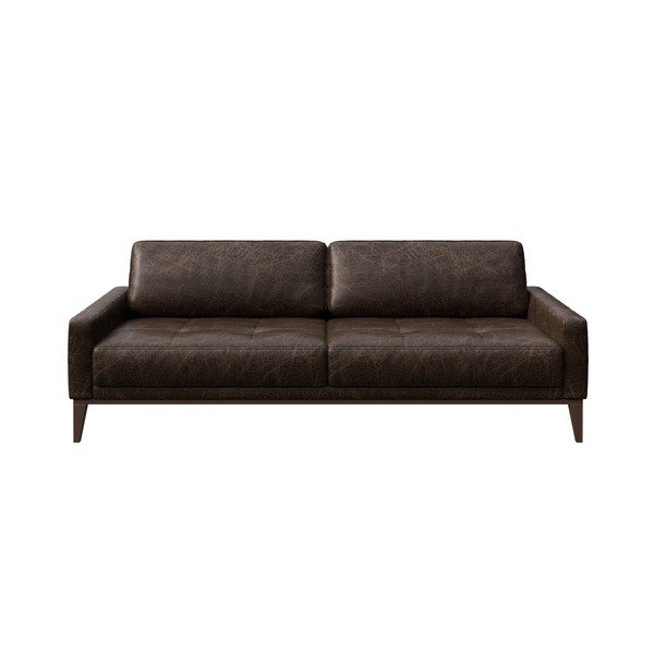 Tmavě hnědá kožená pohovka MESONICA Musso Tufted, 210 cm