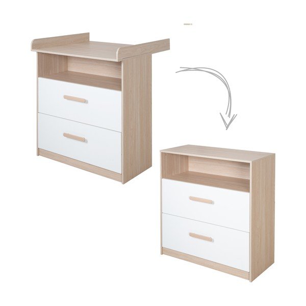 Valge/loomulikku värvi tammepuust lastekapp koos muutmislauaga 88x98x75 cm Cabane - Roba-image-2