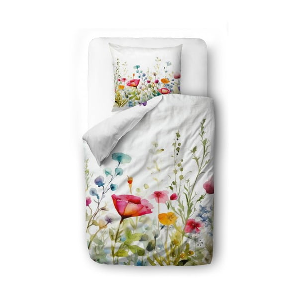 Puuvill-satiinist voodipesu üheinimesevoodile 140x200 cm Watercolour Flowers - Butter Kings