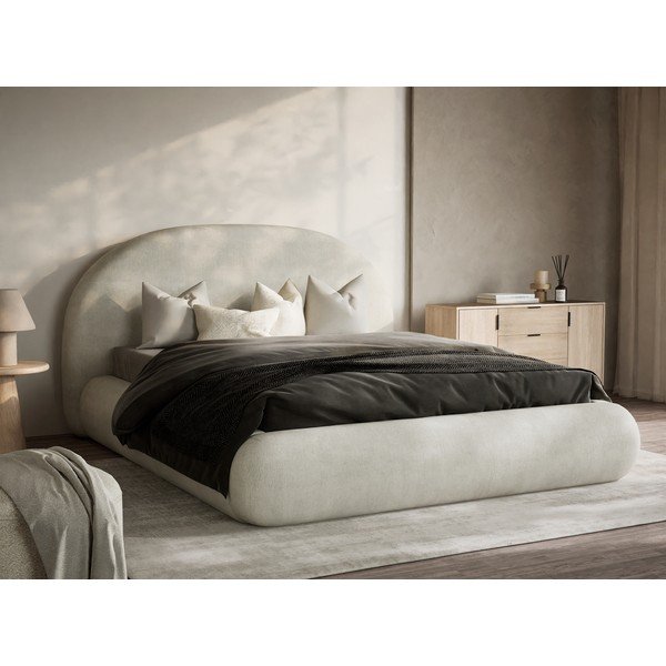 Kreemikas polsterdatud kaheinimesevoodi panipaiga ja liistudest raamiga 160x200 cm Maumere - Maison de Rêve-image-1