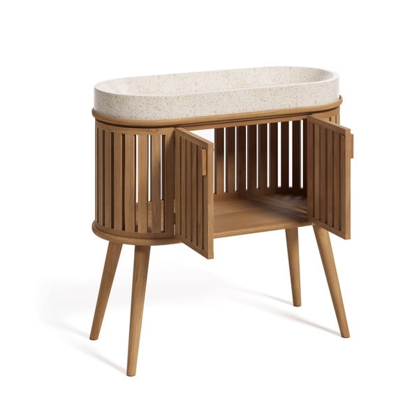 Valge/puiduvärvi tiikpuu täispuidust valamuga üksus  90x90 cm Rokia – Kave Home-image-2