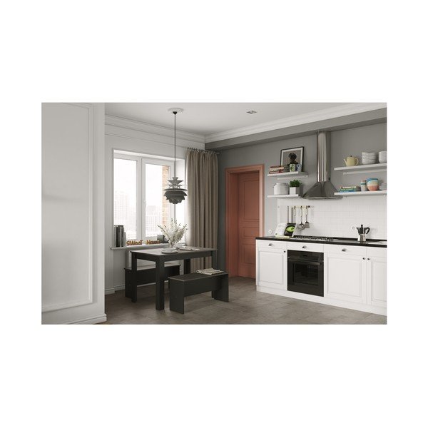 Set černého jídelního stolu a 2 lavic s deskou v dekoru betonu TemaHome Nice-image-1