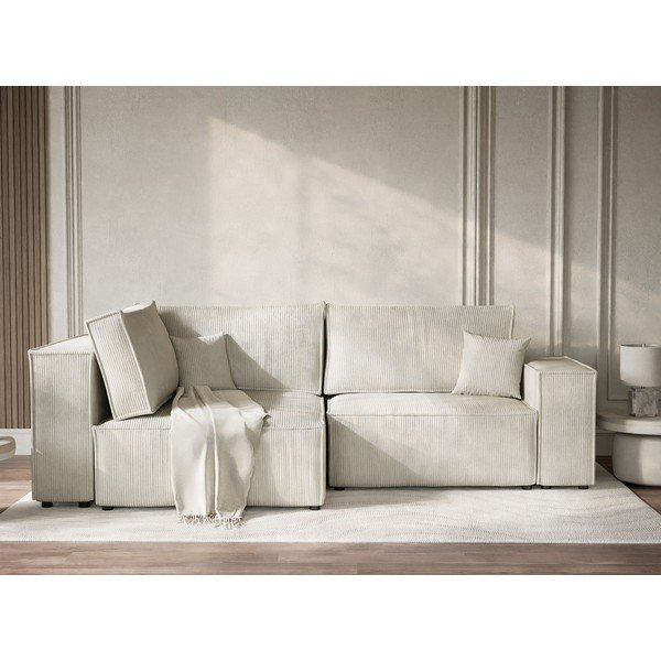 Kreemikas sametist diivanvoodi/panipaigaga nurgadiivan (vasak nurk/L-kujuline) Tonga - Maison de Rêve-image-1