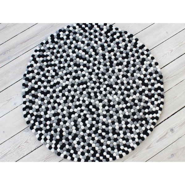 Must-valge pallivillane vaip , ⌀ 200 cm Ball Rugs - Wooldot-image-1