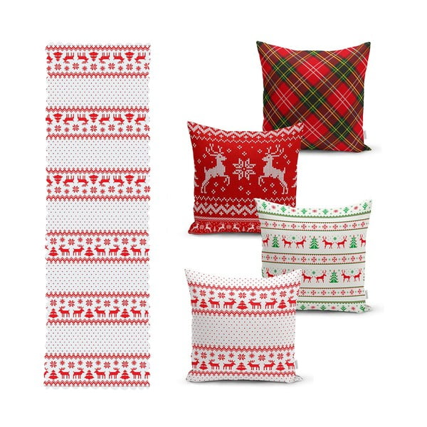 Komplekt 4 jõulupadjakatet ja lauajooksikut Nordic Knit - Minimalist Cushion Covers
