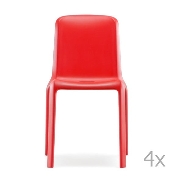 Sada 4 červených  jídelních židlí Pedrali Snow