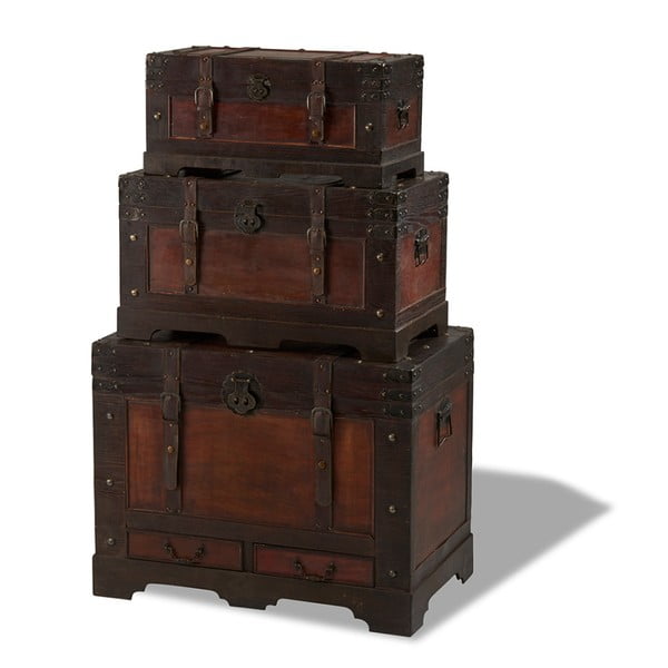 Sada 3 dřevěných dekorativních truhlic Furnhouse Trunks Medieval