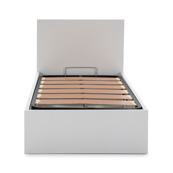 Valge voodi koos hoiuruumiga ja restiga 90x190 cm Kronos - Marckeric