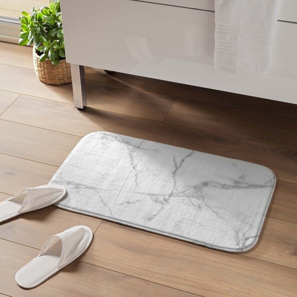 Valge/hall tekstiilist vannitoamatt 45x75 cm Marbre - douceur d'intérieur-image-1