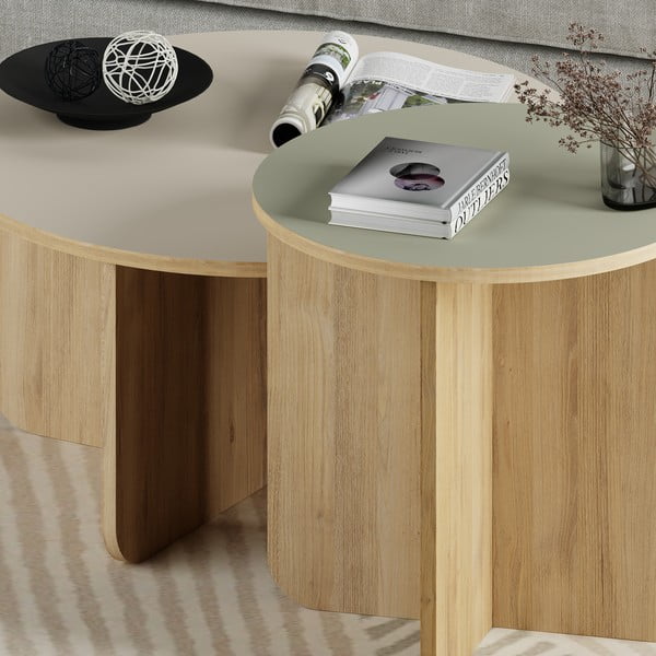 Kreemid ümmargused diivanilauad 2tk komplektis ø 70 cm Hillary - Marckeric-image-3