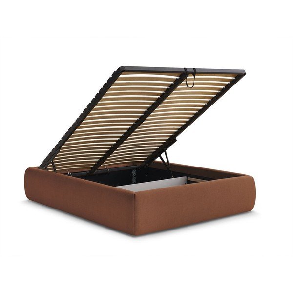 Oranž polsterdatud kaheinimesevoodi koos panipaiga ja voodipõhjaga, ilma peatsita 160x200 cm Inera - Bobochic Paris-image-3