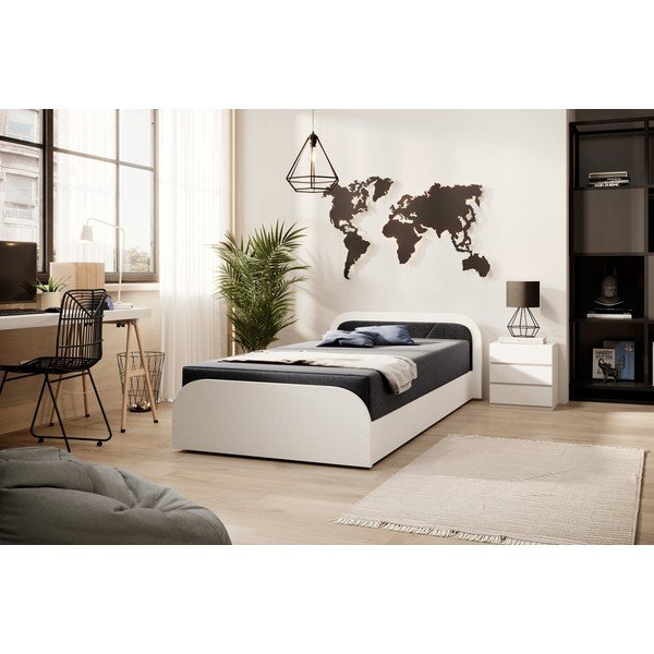 Valge/tumehall polsterdatud/puitlaastplaadist üheinimesevoodi panipaiga ja madratsiga 80x190 cm Parys - ELTAP-image-3