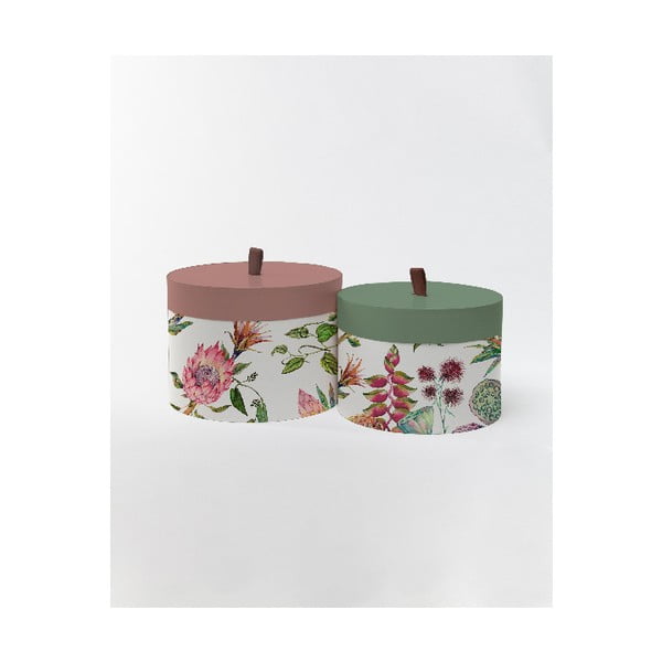 Kulaté úložné krabice Surdic Round Boxes Flores Salvajes s motivem květů, 30 x 30 cm