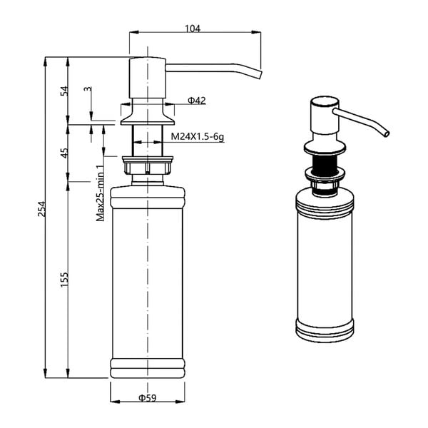 Läikiv hõbedane plastmass sisseehitatud seebidosaator  350 ml – Sapho-image-2