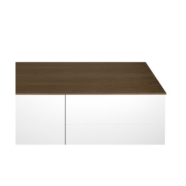 Bílá komoda s deskou z ořechu s 3 šuplíky a 3 dvířkami a černýma nohama TemaHome Join-image-4