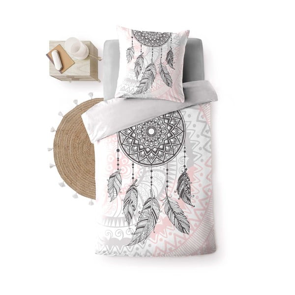 Valge-roosa puuvillane voodipesu üheinimesevoodile 140x200 cm Namaste - douceur d'intérieur-image-2