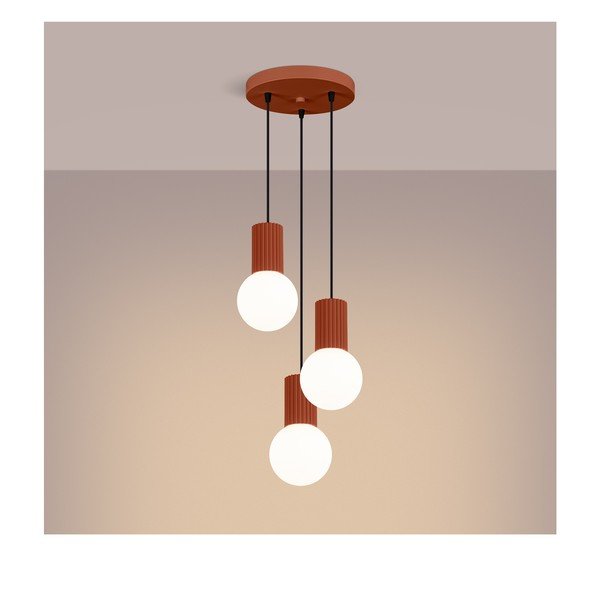 Terrakota värvi metallist ripplamp klaasist varjuga, läbimõõduga 25 cm Orbital - Sollux-image-4