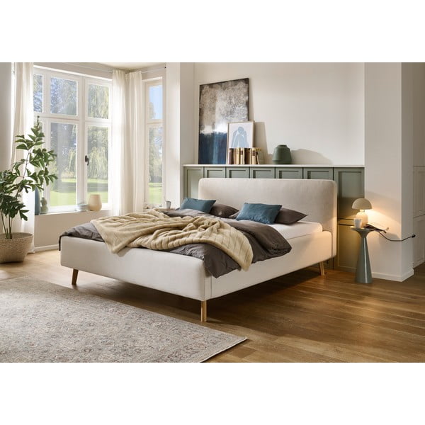 Kreem polsterdatud kaheinimesevoodi ilma voodipõhjata 160x200 cm Mattis – Meise Möbel-image-1