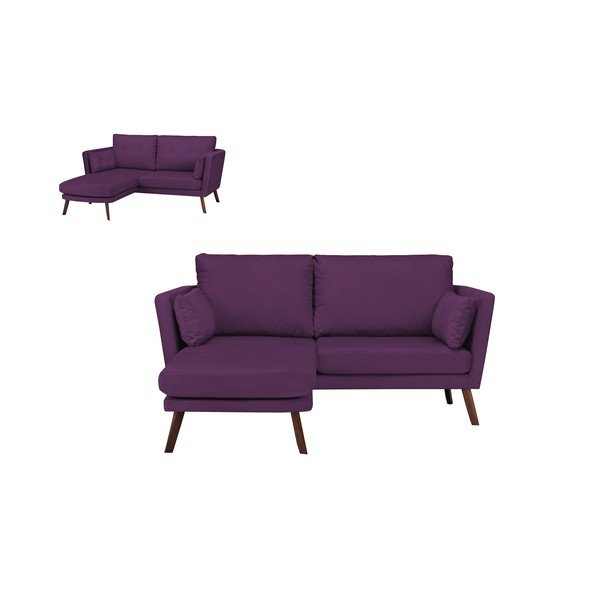 Tmavě fialová třímístná pohovka Mazzini Sofas Elena, s lenoškou na levém rohu-image-4