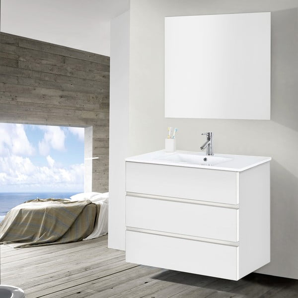 Koupelnová skříňka s umyvadlem a zrcadlem Nayade, odstín bílé, 90 cm