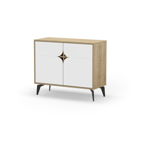 Valge-puiduvärvi tammedekooriga kapp 95x79 cm Nola - Marckeric-image-2