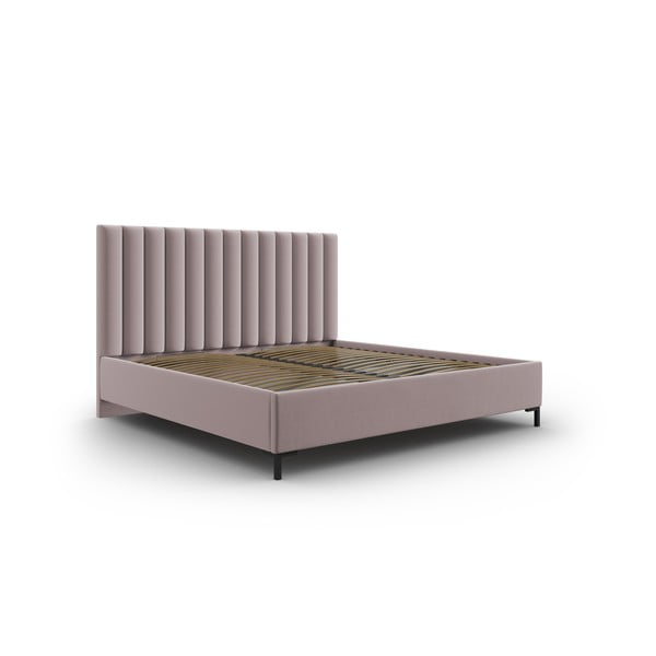Heleroosa polsterdatud kaheinimese voodi koos voodipõhjaga ja panipaigaga 160x200cm Casey - Mazzini Beds