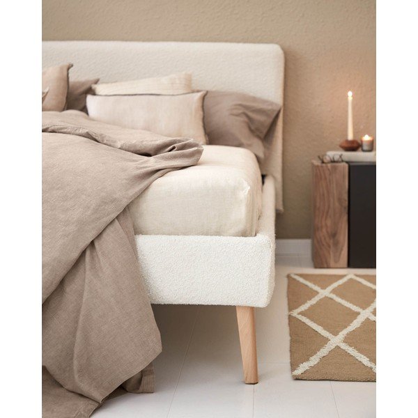 Kreem polsterdatud kaheinimesevoodi 160x200 cm Lydia - Kave Home-image-1