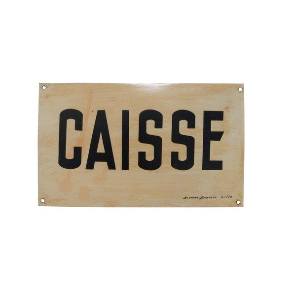 Krémová plechová cedule Antic Line Caisse