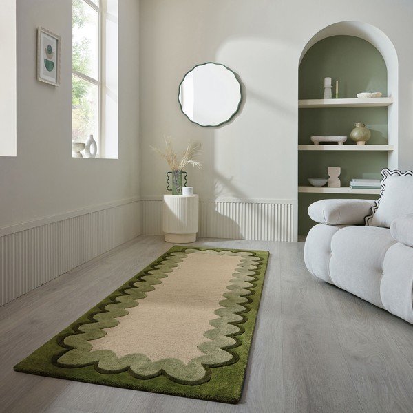 Roheline/naturaalne käsitsi kootud villane jooksja 80x230 cm Wiggle Wool - Flair Rugs-image-1