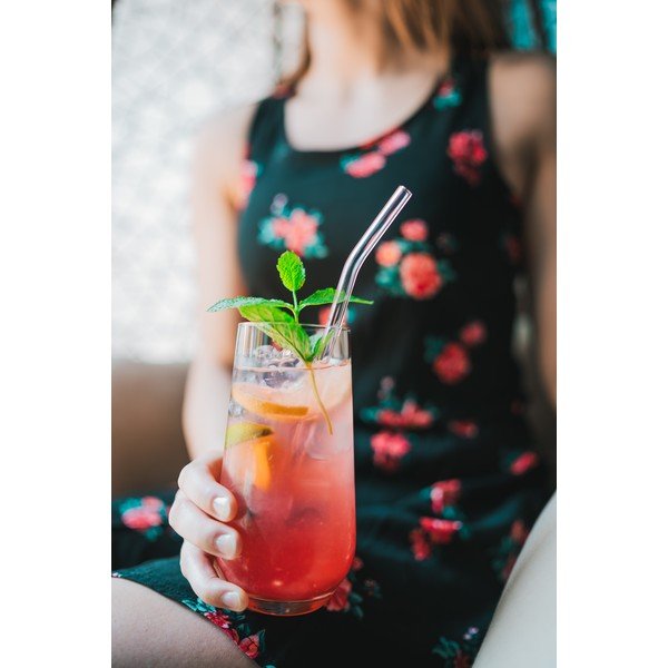 6 roosa klaasist joogipillide komplekt, pikkus 23 cm - Vialli Design-image-2