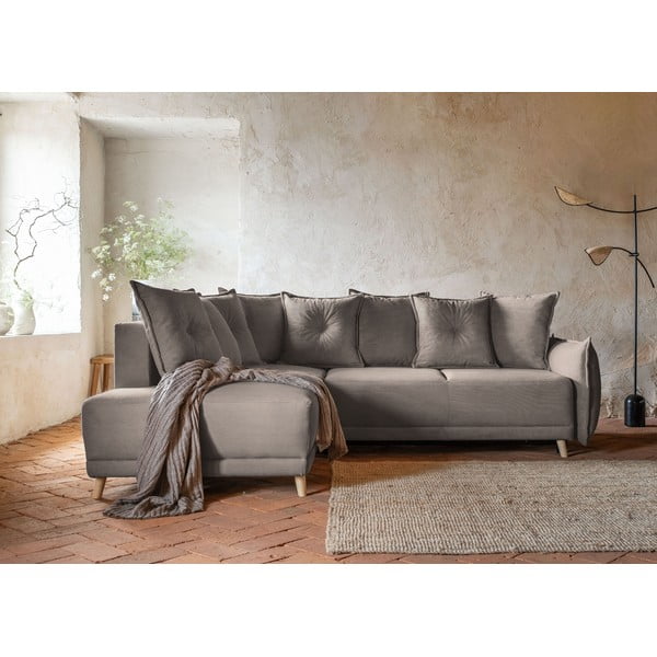 Helepruun velvetist nurgadiivanvoodi (vasak nurk) Lazy Lukka - Miuform-image-1