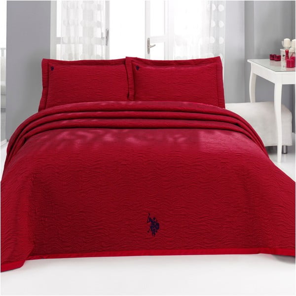 Set přehozu přes postel a polštáře U.S. Polo Assn. Melcroft Red, 180 x 260 cm