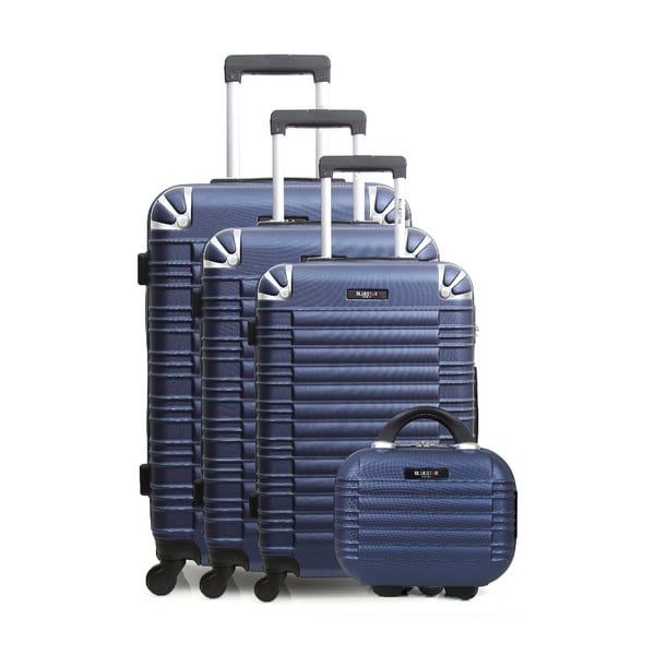 Sada 4 modrých cestovních kufrů na kolečkách a toaletního kufříku Bluestar Vanity