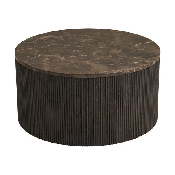 Tumepruun ümmargune diivanilaud marmorimustriga plaadiga ø 80 cm Rota – House Nordic