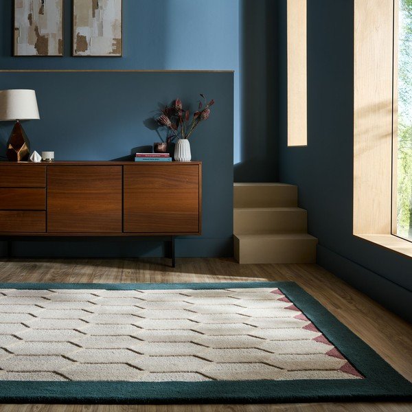 Käsitsi kootud villane vaip naturaalses värvitoonis/rohekassinises värvitoonis 120x170 cm Apex Border Wool - Flair Rugs-image-1