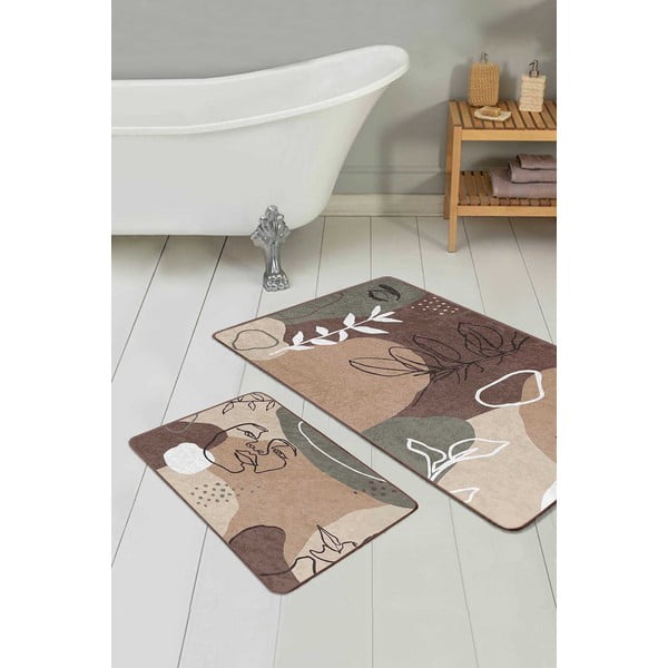 Pruunid sametist vannitoamatid 2tk komplektis 60x100 cm Abstract Faces - Mila Home-image-1
