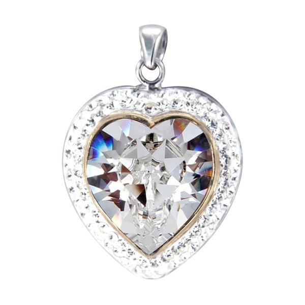 Stříbrný přívěsek s bílými krystaly Swarovski Elements Crystals Heart Is Love