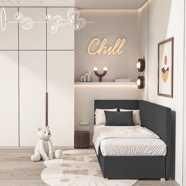 Tumesinine nurga lastevoodi koos madratsiga koos hoiuruumiga 90x200 cm Flexi – Ghado-image-1