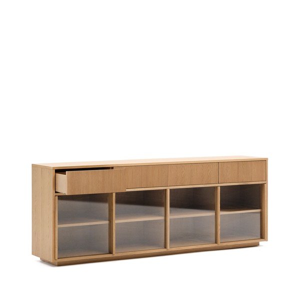 Tammespoonist lükandustega vitriinkapp 200x80x40 cm Helvine - Kave Home-image-3