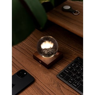 Tumepruun pähklipuidust LED dimmerdatav laualamp klaasist varjuga (kõrgus 12 cm) Amber - Gingko