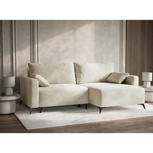 Kreemjas šenilldiivanvoodi/panipaigaga nurgadiivan (parem nurk/diivanvoodiga) Leon - Maison de Rêve-image-4